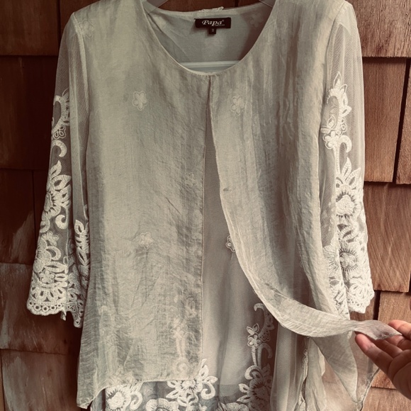 PAPA VANCOUVER SizeM Layered Organza Mesh Fully Embroidered Blouse Tunic Y2K 90s - Picture 4 of 14